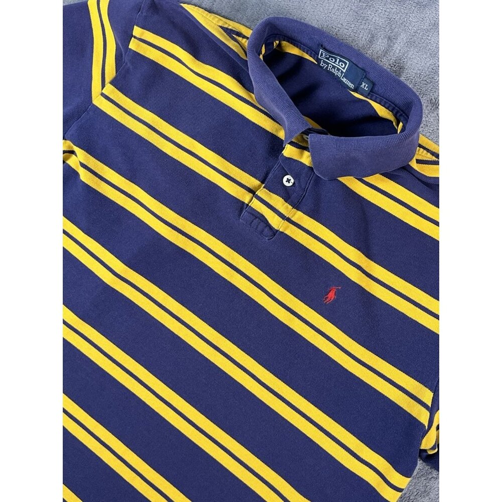 Vtg Polo Ralph Lauren Rugby Style Polo Shirt 100% Cotton Blue Yellow Mens XL